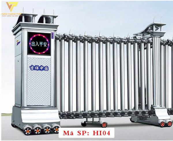 Cổng xếp inox chạy điện tự động HI04