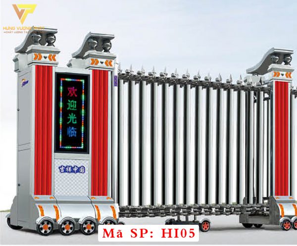 Cổng xếp inox chạy điện tự động HI05