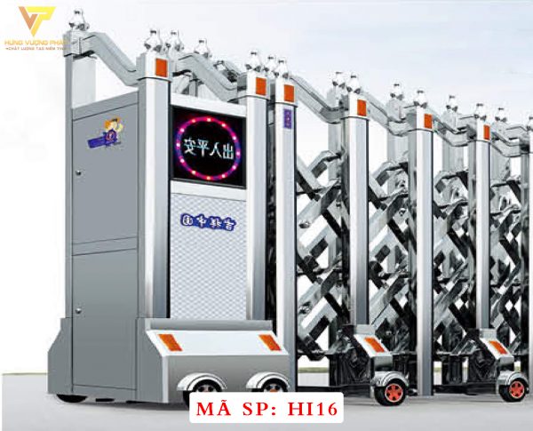 Cổng xếp inox chạy điện tự động HI16