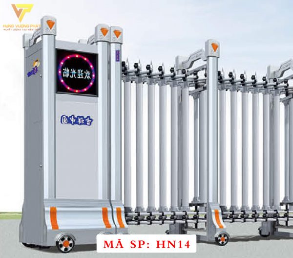 Cổng xếp hợp kim nhôm chạy điện tự động HN14